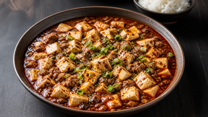 화자오와 쪽파를 올린 사천식 마파두부 완성 요리