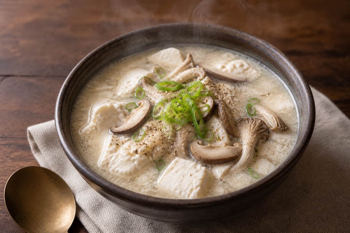 느타리버섯과 표고버섯, 순두부가 담긴 고소한 들깨 순두부탕